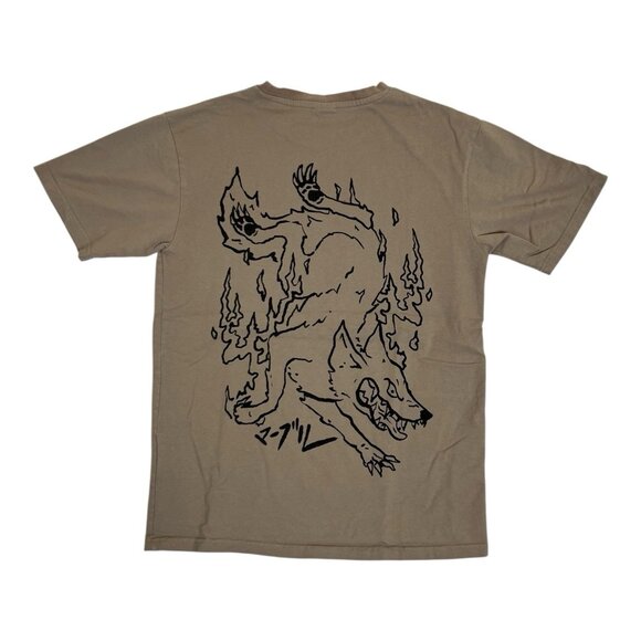 Marble Soda Marble Wolf Graphic T-Shirt Tan Size Men’s Small Double Sided Yokai - Picture 1 of 7
